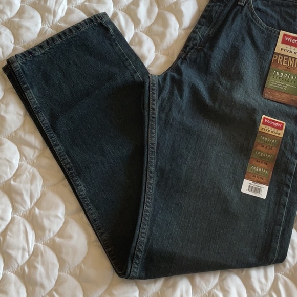 NWT Men’s 5 Star Wrangler Dark Wash Denim Straight Leg Fits Size 34 x34 - Picture 3 of 14